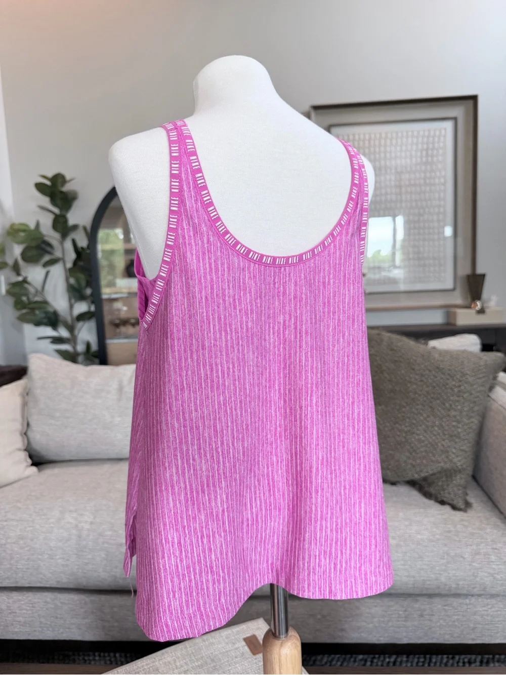 Nike Girls Medium Hot Pink Striped Athletic Tank with Built-in Sports Bra